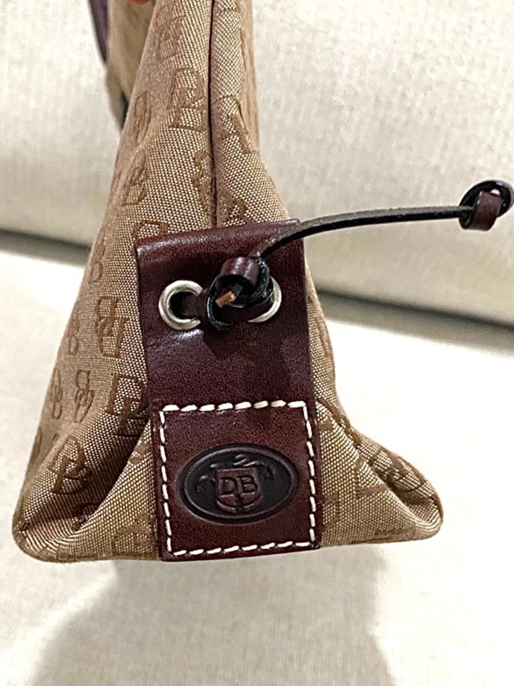 DOONEY &  BOURKE USED 2x Monogram Brown Canvas Mini Tassel Tote  11x8x4 - Picture 4 of 9